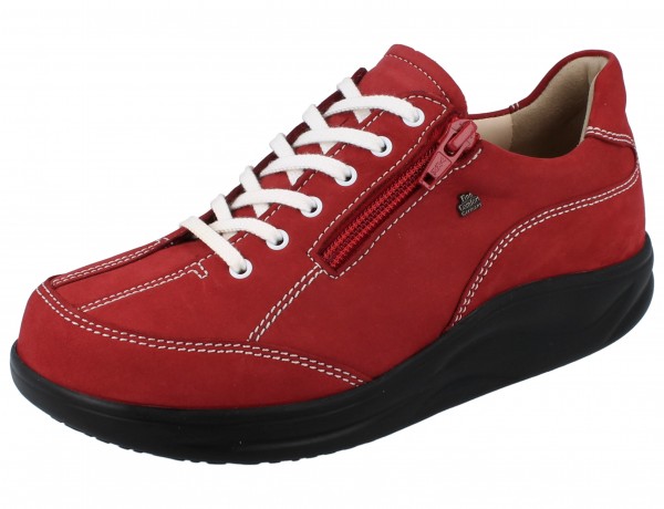 FinnComfort Otaru Damen Schnürhalbschuh mir Reißverschluss Abrollsohle rot Nubukleder