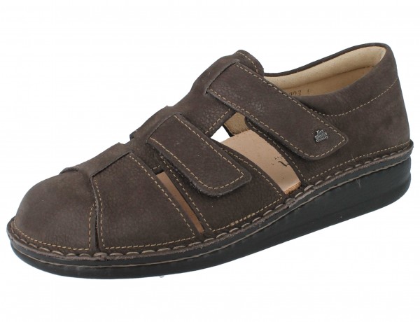 Finn Comfort dunkelbraune geschlossene Herren Sandale mit zwei Klettriemen, Nubukleder 