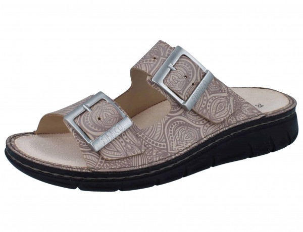 FinnComfort Cayman Soft flache Damen Bequempantolette mit Schnallenverschlüssen beige Glattleder