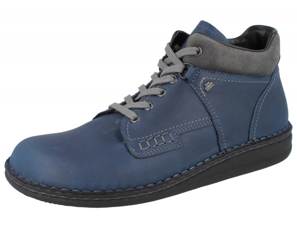 Finn Comfort knöchelhoher Herren Schnürstiefel Linz aus blauem Pull-Up Leder