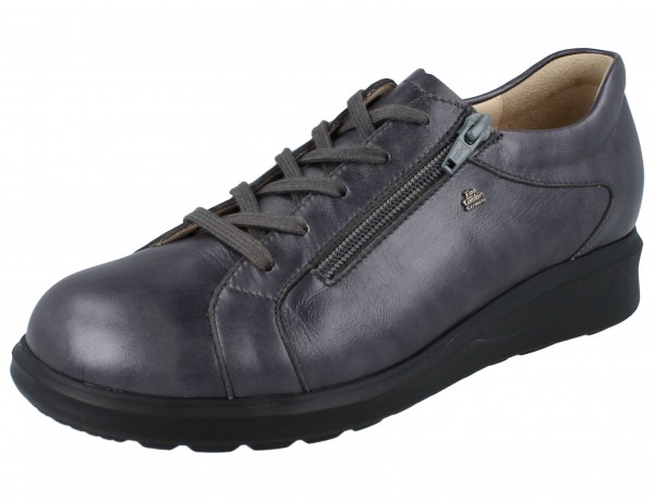 Finn Comfort Damen Scnürhalbschuhe mit Reißverschluß aus Glattleder in Anthrazit