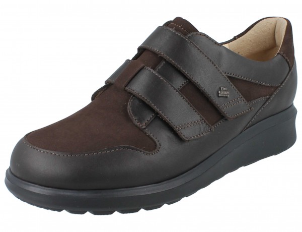 Finn Comfort Damen Kletthalbschuhe zwei Klettverschlüsse dunkelbraun Glatt- und Nubukleder