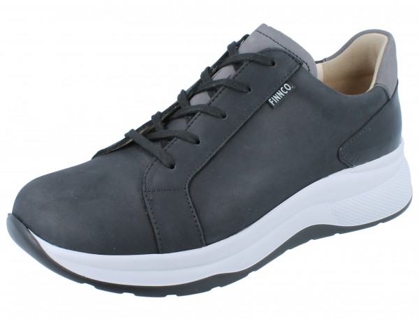 Finn Comfort Finnco Damen Sneaker Schnürschuhe mit Reißverschluss schwarz Nubukleder