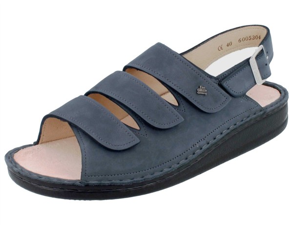 Blau-graue Damen und Herren Sandale mit Drei Riemen und Fersenriemen aus Nubukleder