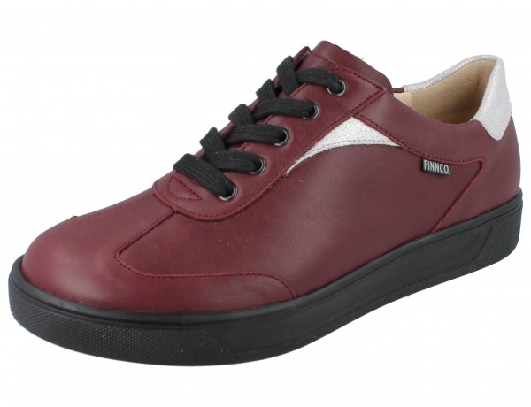 rot silber glänzender Damen Schnürschuh mit schwarzer Schnürung und Sohle Glattleder