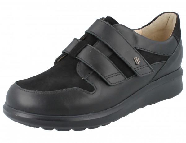 schwarzer Nubuk und Glattleder Damen Klettschuh mit zwei Rimeen Wechselfußbett