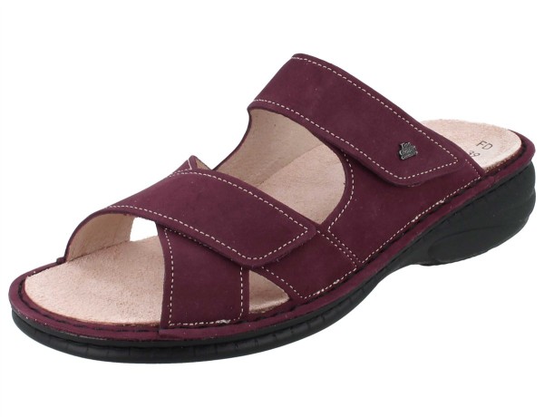 Finn Comfort Damen Pantolette in beerenfarben Nubukleder mit 2 Klettriemen und Wechselfußbett