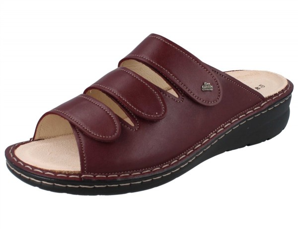 Bordo Rote Damen Pantolette antistatic drei Klettriemen schwarze Sohle