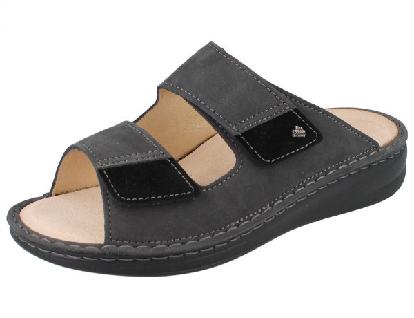 Finn Comfort extra weiche Herren Pantoletten aus dunklegrauem Nubukleder