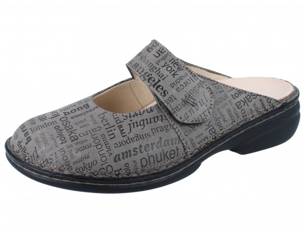 Finn Comfort Damen Clogs Stanford grau mit Bedruckung