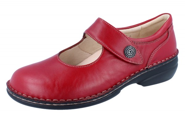 Finn Comfort Laval Damen Halbschuhe Ballerina mit Klettverschluss rot Glattleder