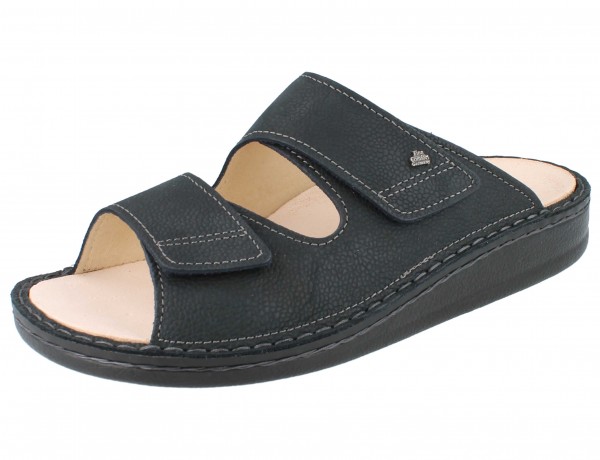 Finn Comfort Herren Bequempantolette genartbes Nubukleder mit zwei Klettriemen in Dunkelblau 