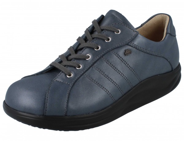 Finn Comfort Damen Schnürhalbschuhe Reißverschluss schwarze Abrollsohle Anthrazit Glattleder