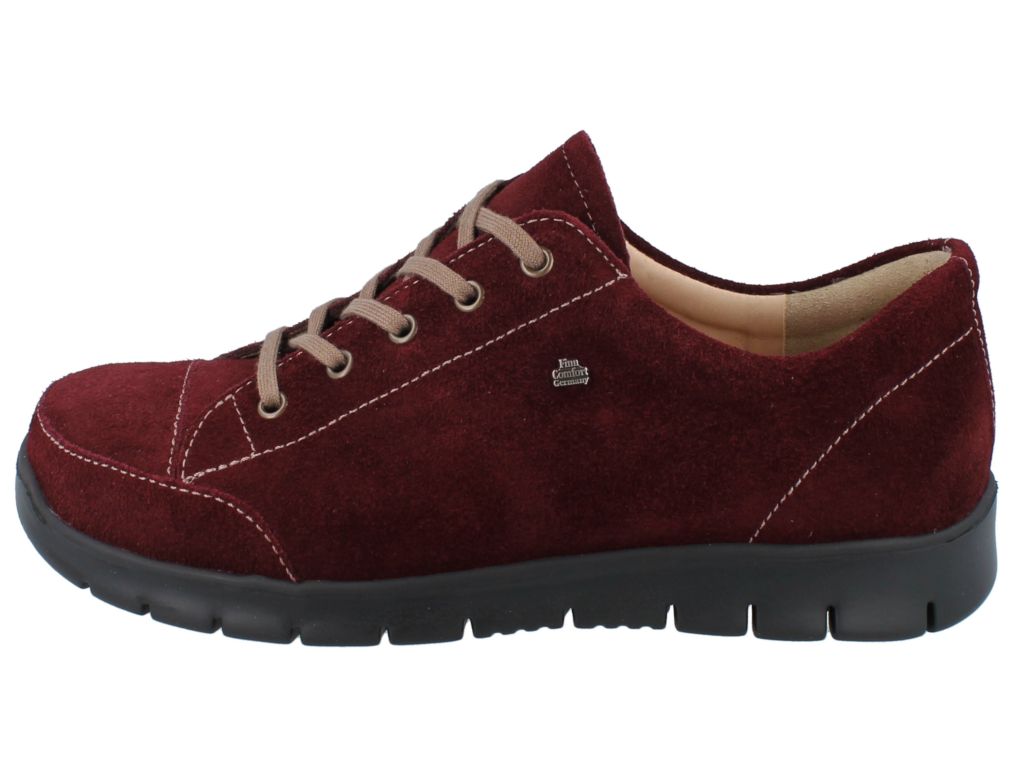 FINN COMFORT Swansea Damen Halbschuhe Schnürhalbschuhe rot bordo/Velour