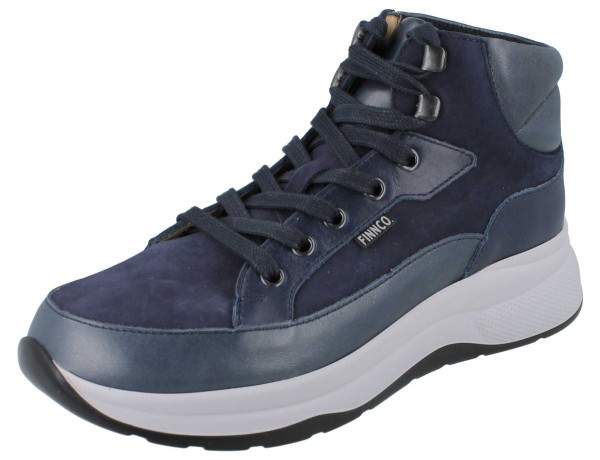 blauer Damen Schnürstiefel Nubuk und Glattleder graue Sohle Wechselfußbett
