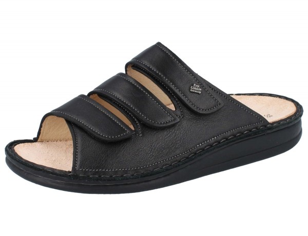 Finn Comfort Damen Herren Pantolette tiefschwarz mit Klettverschlüssen