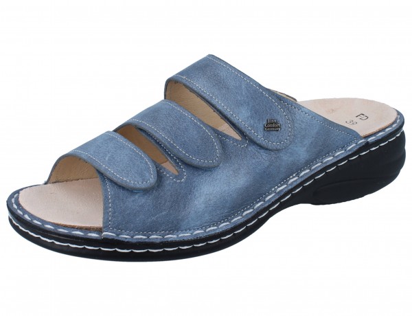 FinnComfort blaue Damenpantolette Glattleder