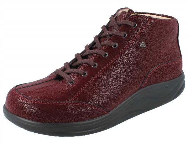 bordo rote Damen Schnürschuh knöchelhoch mit Reißverschluss gepunktetes Glattleder glänzend schwarze Sohle