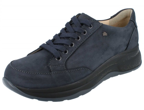 Dunkelblauer Schnürhalbschuh aus Nubukleder mit Wechselfußbett und schwarzer Sohle
