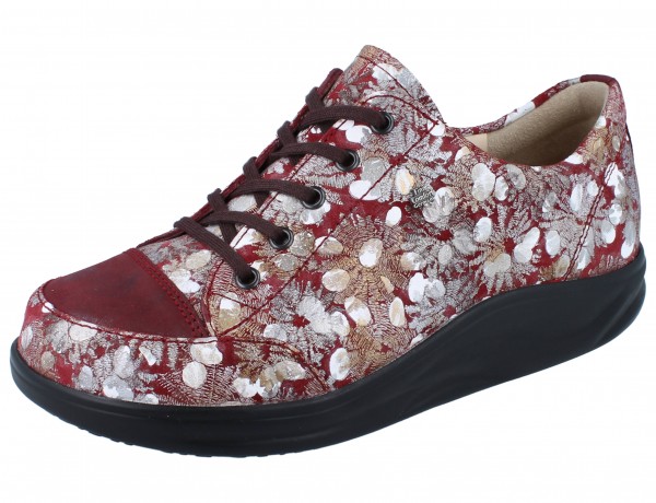 Finn Comfort Finnamic Ikebukuro Damen Schnürhalbschuhe mit Abrollsohle rot gemustert Nubukleder 