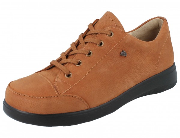 cognacbrauner Damen Schnürschuhe mit schwarzer Sohle Nubukleder Wechselfußbett