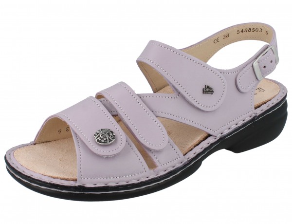 altroseane Damen Klettsandale mit drei Riemen und einer Dornschnallenriemen mit Wechselfußbett