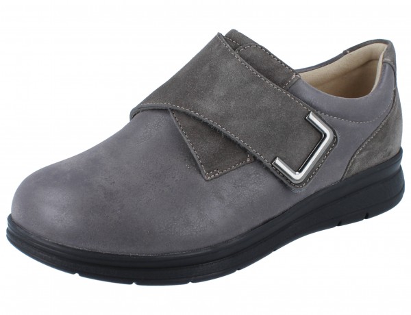 Finn Comfort Neiva Damen Stretchhalbschuhe mit Klettverschluss grau Velourleder