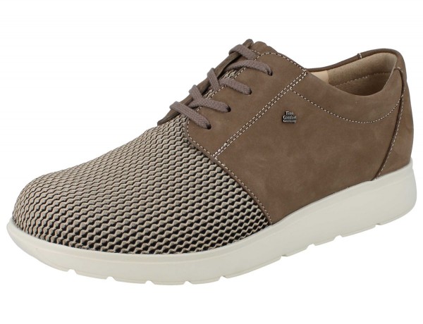 Finn Comfort Herren Schnürhalbschuhe in Taupe aus Nubukleder und Meschmaterial, helle Sohle