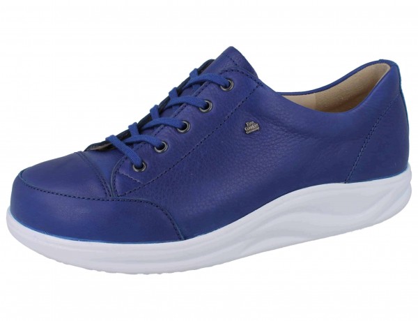 FinnComfort blaue Damen Schnürhalbschuhe aus Glattleder mit einer weißen Abrollsohle