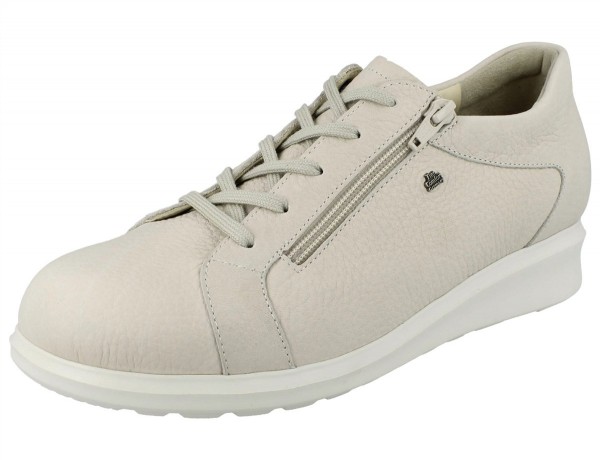 Hellbeiger Damen Schnürhalbschuh mit seitlichem Reißverschluss und weißer Laufsohle