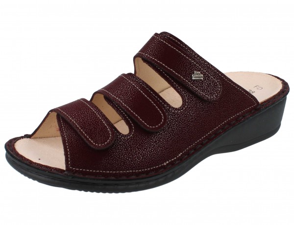 Finn Comfort Damen Pantolette mit drei Klettriemen aus Nubukleder in Bordo
