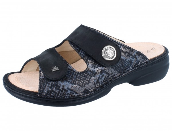 FINN COMFORT FINNSTRETCH Zeno Damen Pantolette schwarz grau Glattleder
