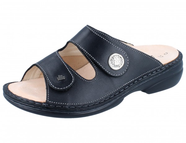 FINN COMFORT FINNSTRETCH Zeno Damen Pantolette schwarz NappaSeda/Stretch