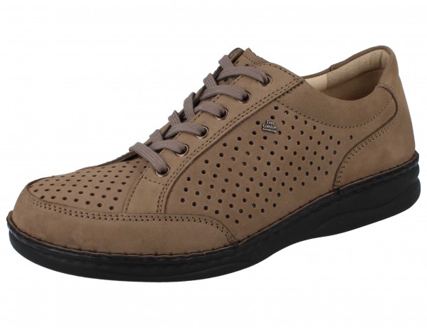 Finn Comfort hellbrauner Herren Schnürschuh, gelocht, dunkler Sohlenrand, Nubukleder