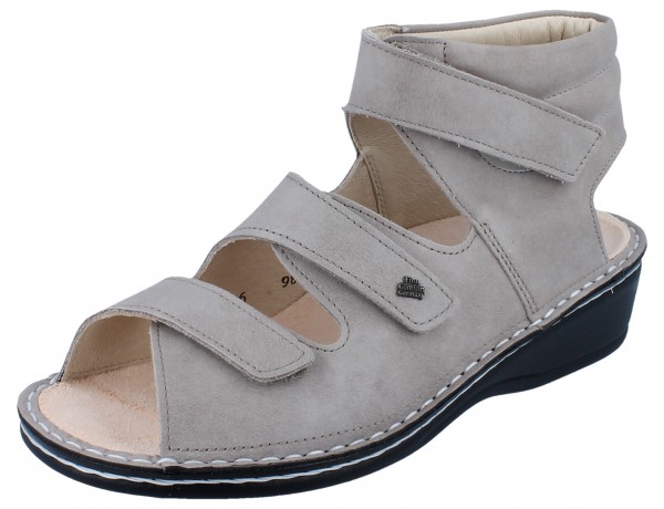 Beige Damen Kellnersandale mit drei Klettverschlüssen aus Glattleder