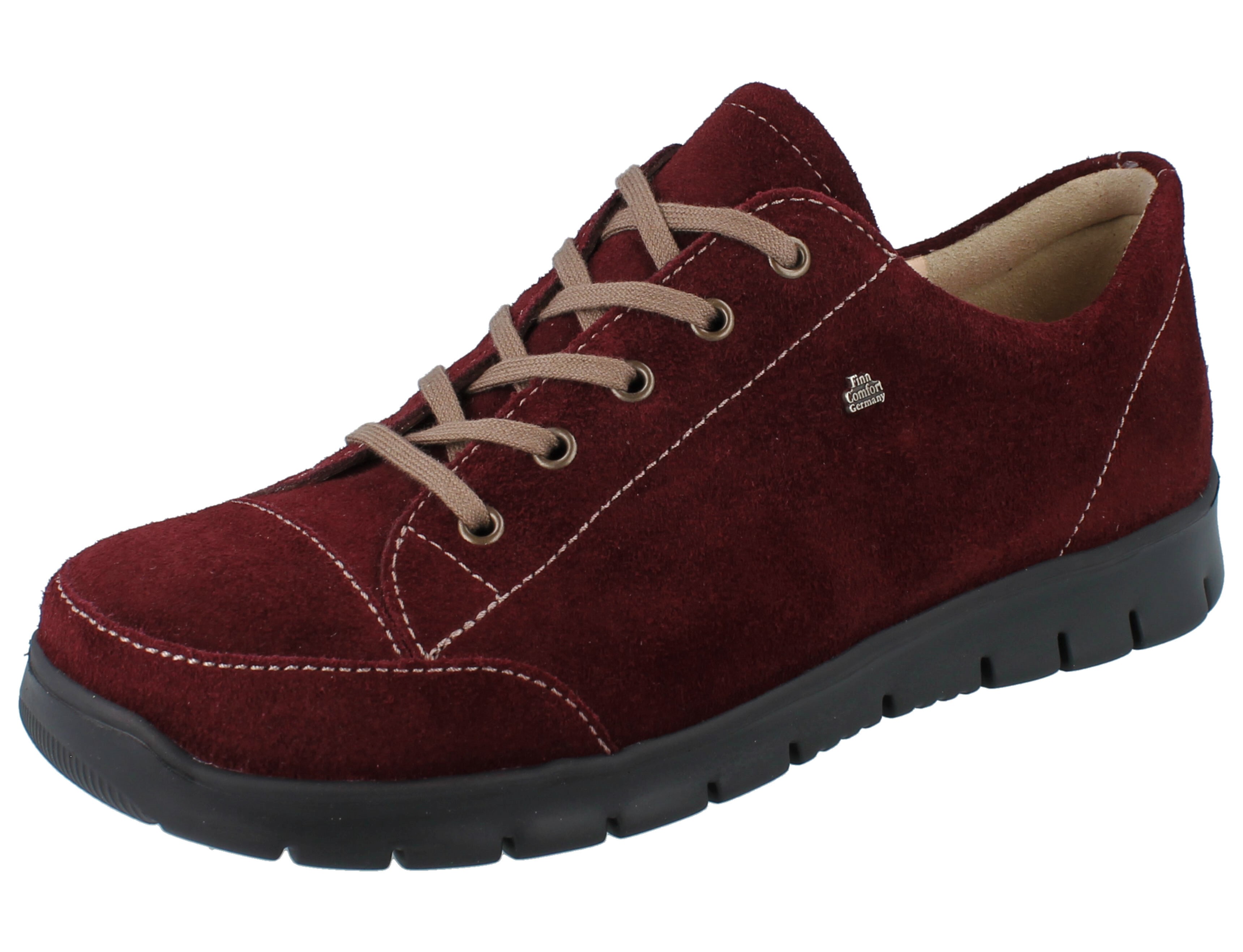 FINN COMFORT Swansea Damen Halbschuhe Schnürhalbschuhe rot bordo/Velour