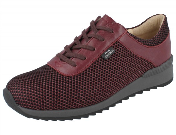 Finn Comfort Damen Schnürschuhe aus Leder und Mesh in schwarz und bordorot