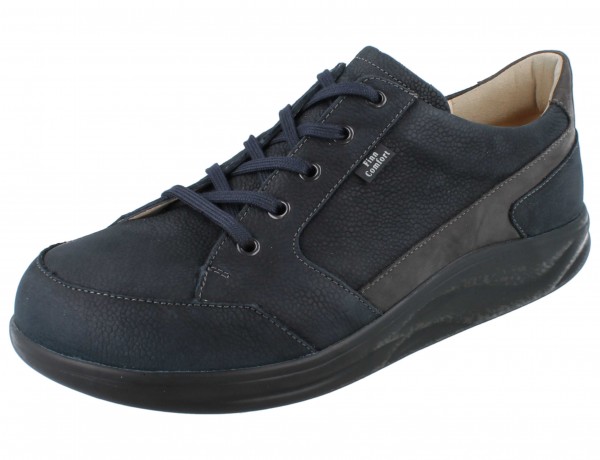 blau genarbter Herren Nubukleder Schnürschuh Abrolllsohle Reißverschluss