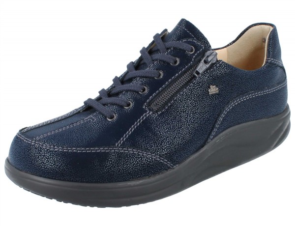 Dunkelblauer Damen Schnürhalbschuh mit seitlichem Reißverschluss und Abrollsohle