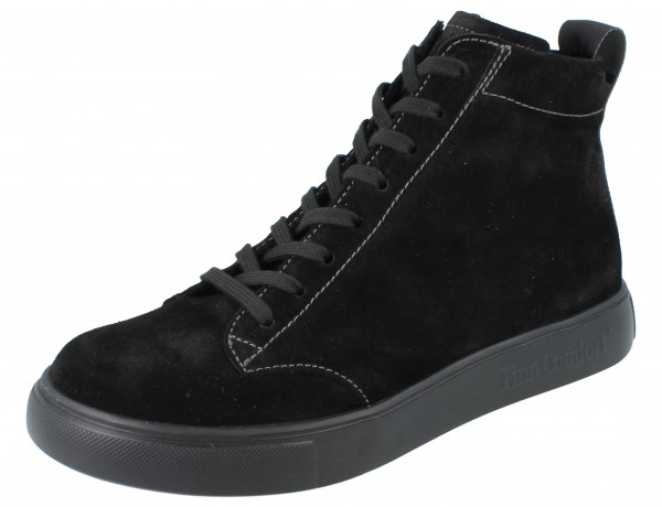 Finn Comfort Pisco Damen Schnürstiefel mit Reißverschluss schwarz Veloursleder