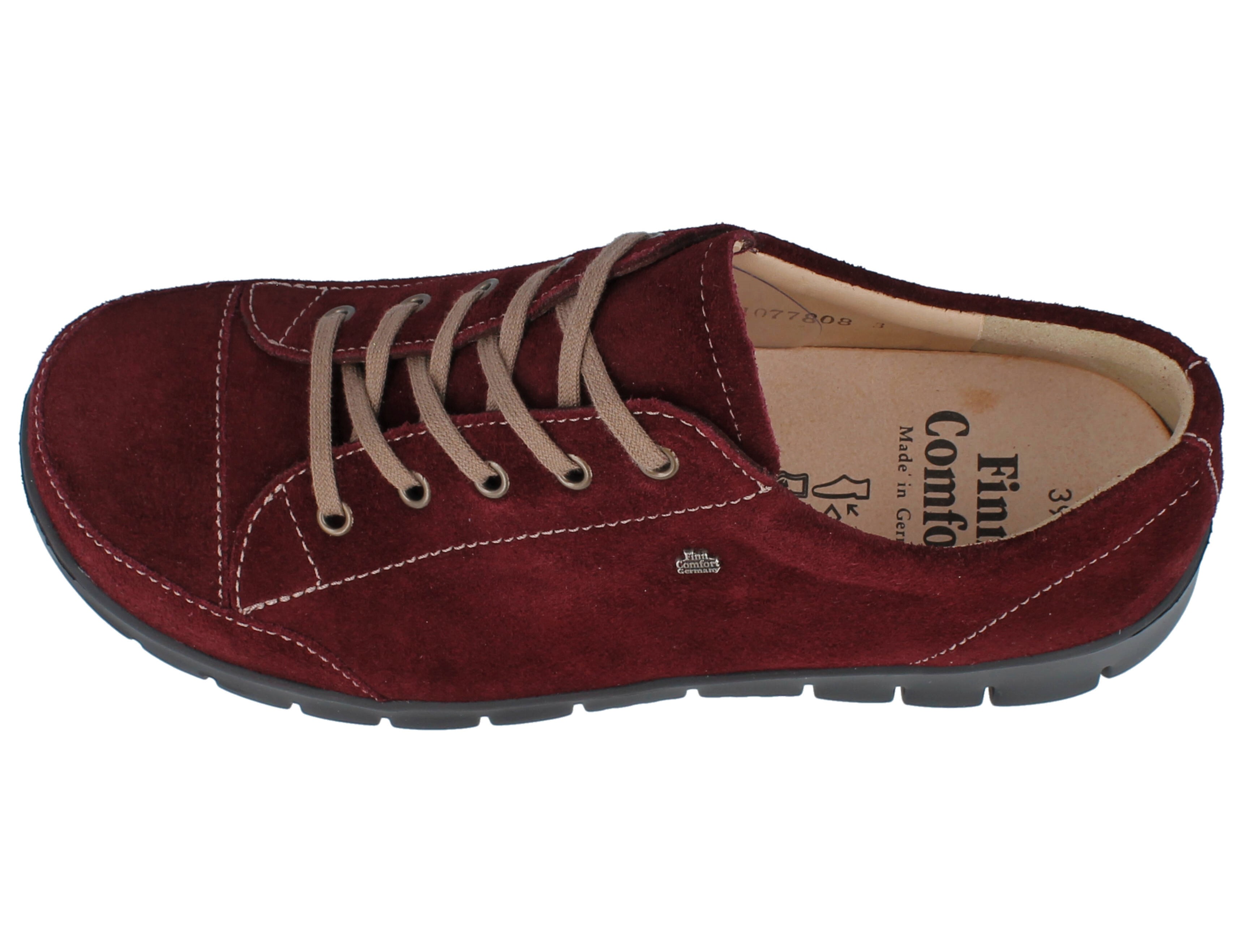 FINN COMFORT Swansea Damen Halbschuhe Schnürhalbschuhe rot bordo/Velour