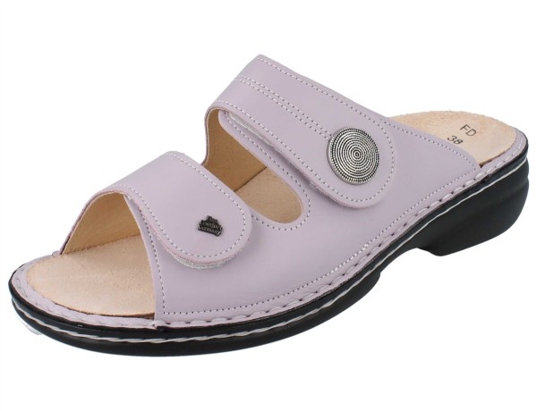 Finn Comfort Damen Pantolette rose Glattleder mit 2 Klettriemen und schwarzer Sohle mit Wechselfußbett