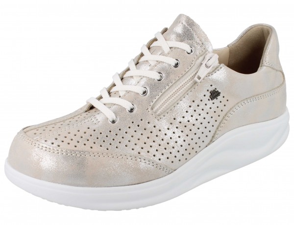 Damen Sneaker aus Leder in zartem Gold mit Schnürung und zusätzlichem Reisverschluss