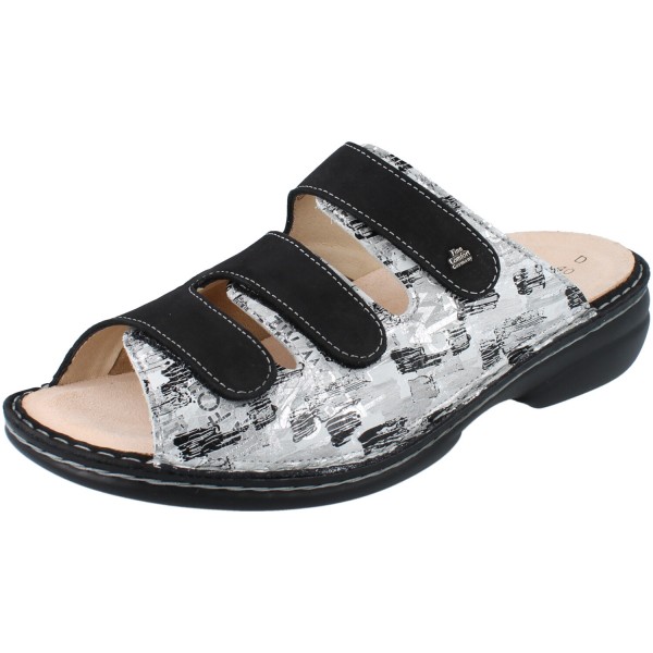 FINN COMFORT FINNSTRETCH Cisano Damen Pantolette platero/schwarz Leder/Stretch