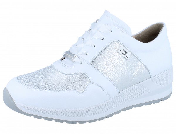 FinnComfort Damen Schnürschuhe Sneaker weiß silber Glattleder