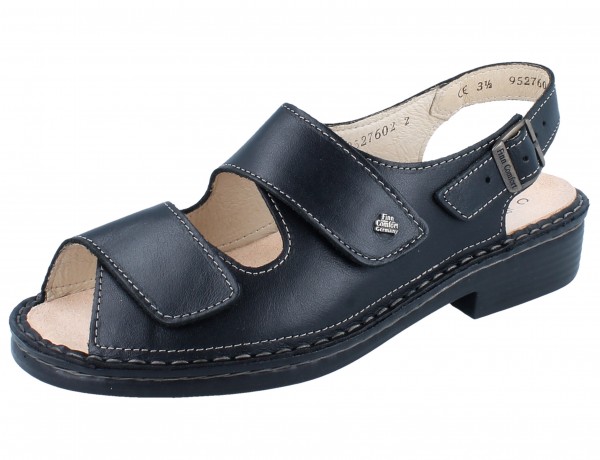 FinnComfort Daman Sandale schwarz Glattleder mit zwei Klettverschlüssen