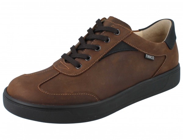 Finn Comfort Herren Schnürhalbschueh braun dunkelblaue Details schwarze Sohle Fettnubukleder