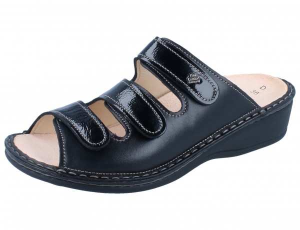 FINN COMFORT Pisa Damen Pantolette schwarz NappaSeda/Knautschlack