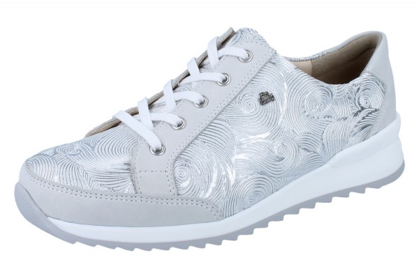 FinnComfort Damen Schnürschuhe Sneaker weiß silber Nubukleder