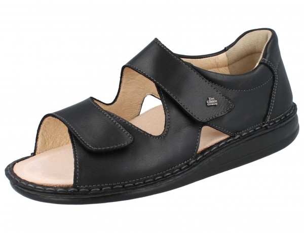 Finn Comfort schwarze Herren Sandale, zwei Klettriemen, geschlossen Ferse, Glattleder